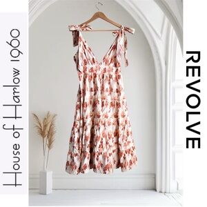 House of Harlow 1960 White Midi Dress with Rust Floral Print
